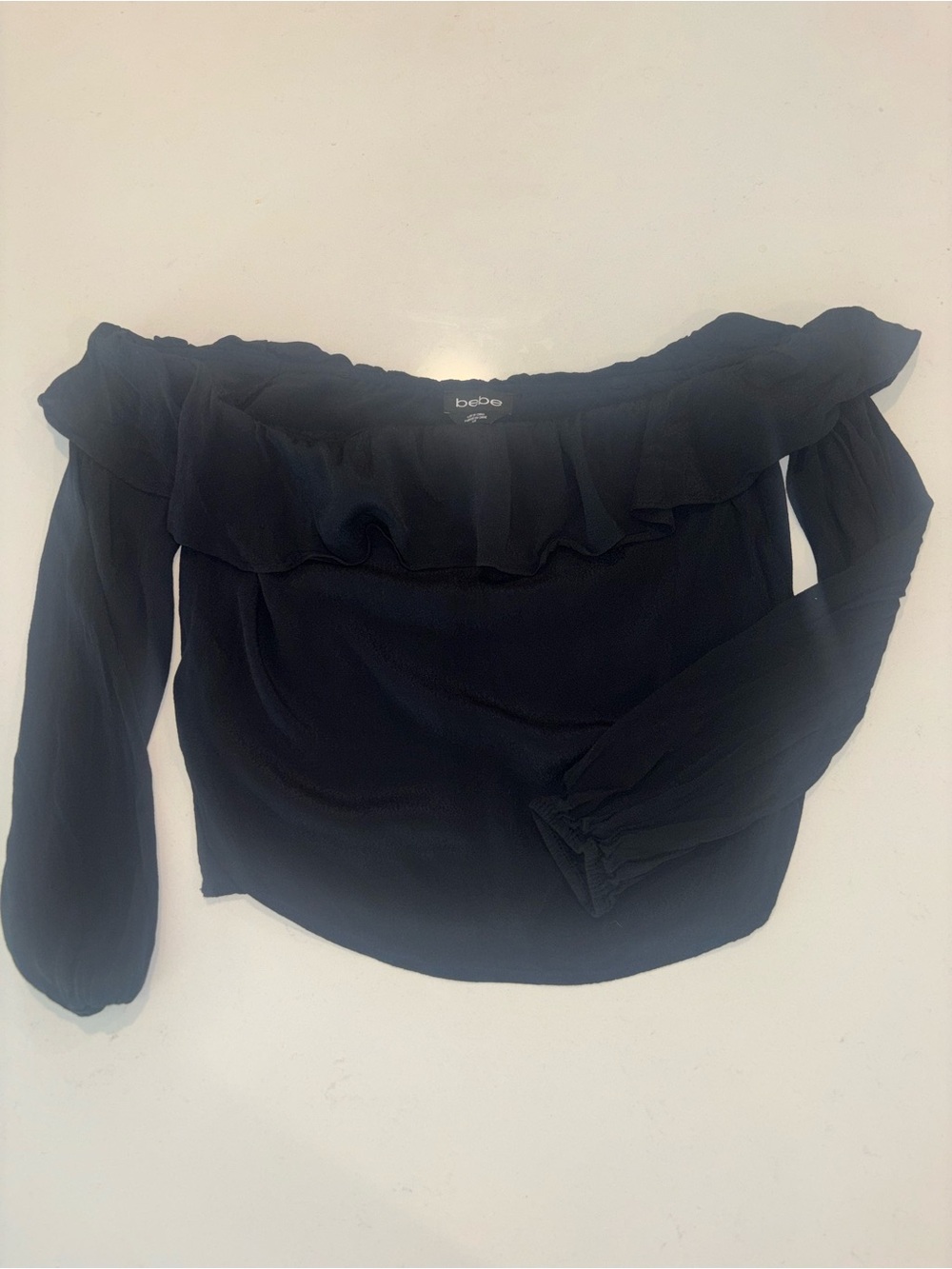 Bebe Black Off Shoulder Ruffle Long Sleeve Top Size S/P